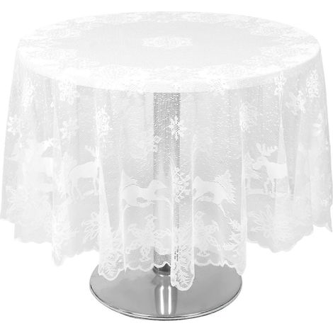 Nappe ronde à motifs de flocons de neige et de rennes pour Noël-178x178cm-White