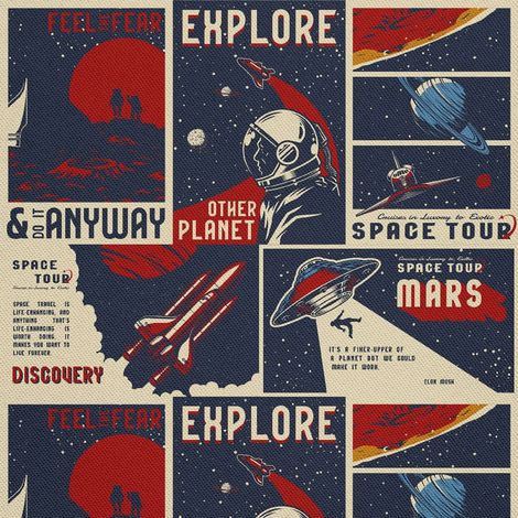 Telas decorativas para exteriores Oxford - Póster retro espacial con motivo I DX618 (1/5)