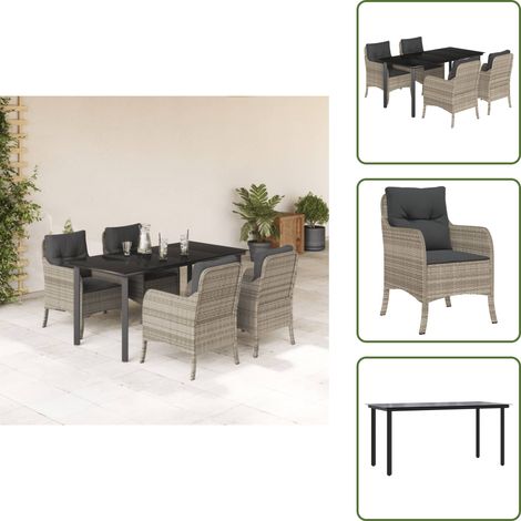 The Living Store 5-tlg. Garten-Essgruppe mit Kissen Hellgrau Poly Rattan - Gartenstuhl (1/5)