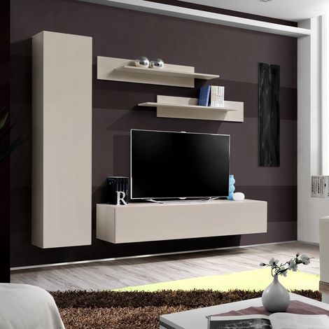 Ensemble Meuble TV Mural "Fly G1" 210cm Beige Gris