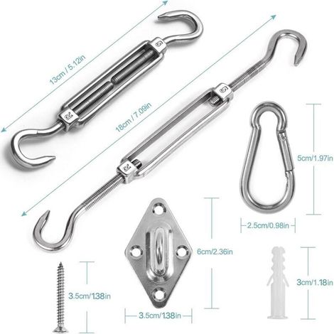Kit de Fixation pour Voile D'ombrage, Acier Inoxydable Soleil Voile D'ombrage Kit de Fixation pour Triangle et Carré, Rectangle, du Soleil Voile D'ombrage Accessoires de Fixation (1/3)