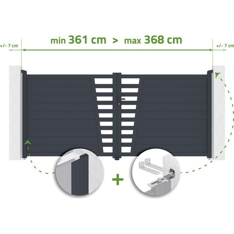 Portail battant ajustable en largeur 3,5m CERVINA H.160cm aluminium gris (1/4)