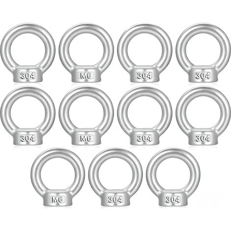 11 Pcs Ecrou m6, Écrou à Anneau, Écrous à œil en acier inoxydable 304, écrou à œil avec filetage femelle pour levage et applications portuaires et marines (M6) (1/5)