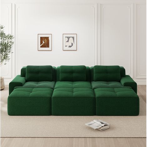 Canapé modulable d’angle sans structure en velours côtelé vert OKWISH (1/5)