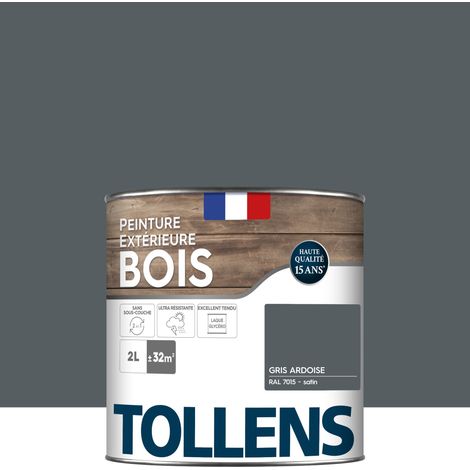 Peinture bois extérieur 2 en 1 - Ultra Résistante et économique - TOLLENS - Satin - Gris Ardoise - 2L=32m2