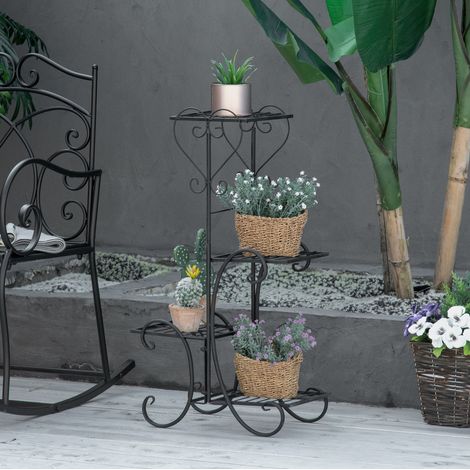 Meuble jardin etagere plantes 4 niveaux metal noir OKMYHOME (1/4)