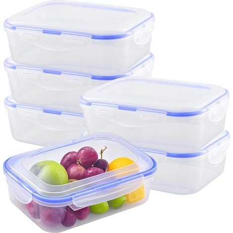 6 boîtes plastique rectangulaires 1000 ml transparentes, hermétiques, meal prep/frigo, lave-vaisselle (1/5)