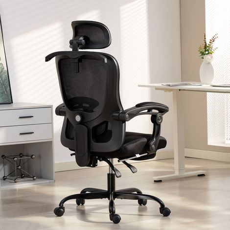 Sedia da ufficio ergonomica, sedia da ufficio in rete con poggiatesta regolabile, supporto lombare, 64x64x124 cm, nera