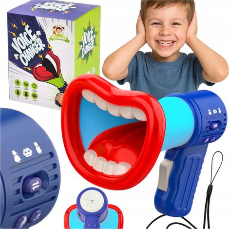 Blauer Megafon-Stimmverzerrer mit Aufnahmefunktion und drei Sprachmodi (1/4)
