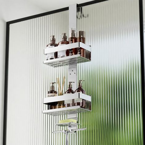 Etagere Douche à Suspendre, Etagere Salle de Bain Rangement et Organisation de la Salle de Bain, sans Percage Rangement Douche, Accessoire Acier Inoxydable Noir (1/5)