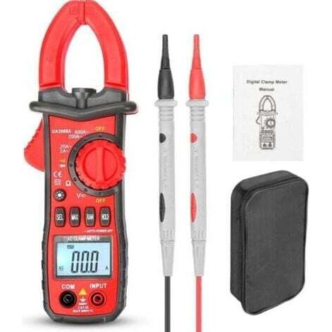 Digitales AC/DC-Zangenmessgerät 600 A, T-RMS 6000 Counts, Amperemeter, automatischer Spannungsprüfer, misst Spannung, Temperatur, Kapazität, Widerstand, Durchgang, Frequenz, UA2008A