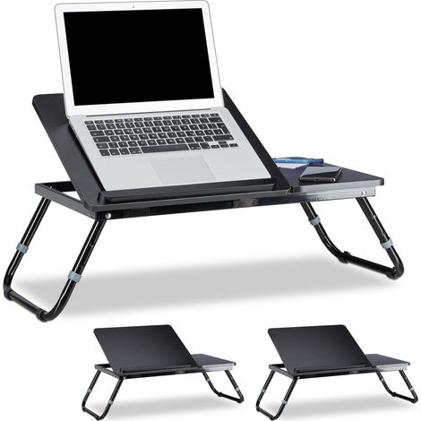 3x Tavolino da Letto Porta Pc, HxLxP 41x75x35 cm, Altezza Regolabile, Pieghevole, con Leggio, Supporto, Nero
