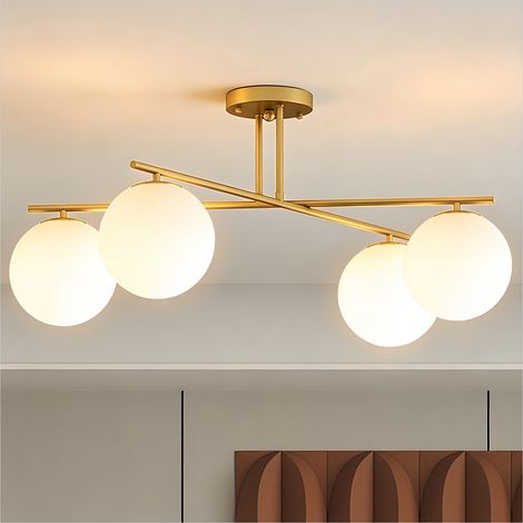 Plafonnier 4 lumières design ajustable doré métal 75 x 75 x 31 cm (1/5)