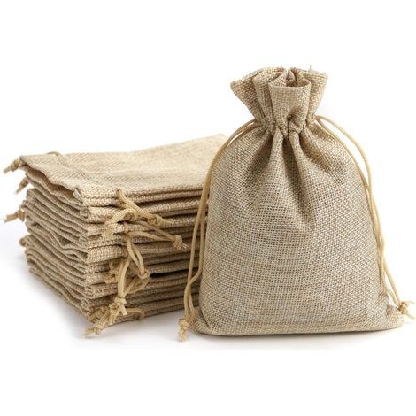 Lot de 20 petits sacs cadeaux en jute avec cordon de serrage dimensions 7 x 9 cm réutilisables pour mariage fête cadeaux et rangement couleur jaune (1/5)