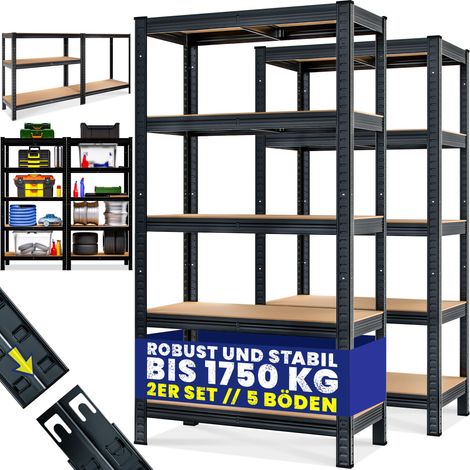 Set 2x Scaffali metallici 875kg nero 180x90x40cm (1/5)
