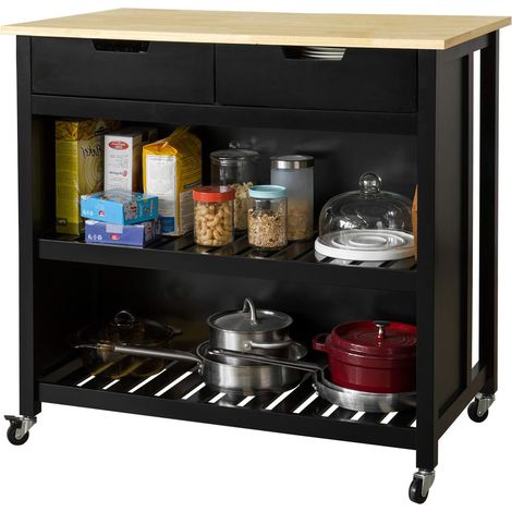 Sobuy – Desserte de cuisine à roulettes L100xP60xH94cm – 2 tiroirs et 2 étagères – Meuble en MDF avec roulettes – FKW74SCH