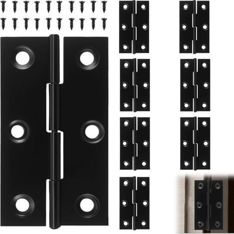Set of 8 Folding Hinges 66mm x 37mm in Black Stainless Steel, Exterior Stainless Steel Hinge, Flat Folding Hinge Holes, for Home Furniture (1/4)