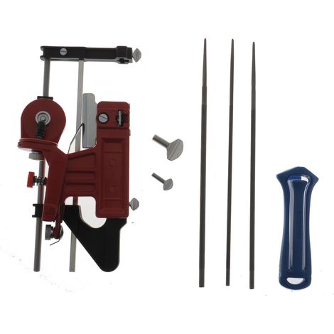 Jardiaffaires – Affûteuse de chaîne pour tronçonneuse – Manuelle professionnelle – Support aluminium – 3 limes 4/4.8/5.5mm – Affûtage de précision