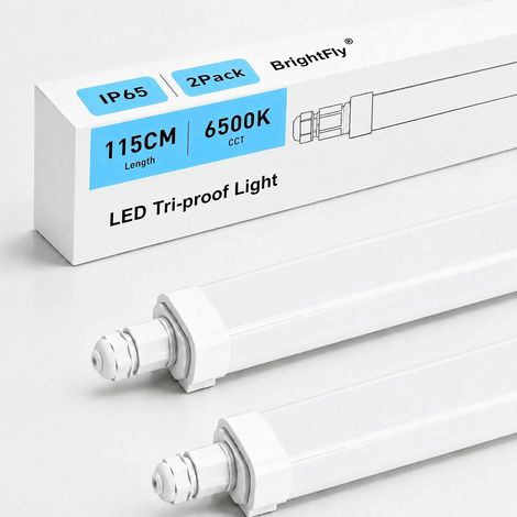Pack of 2 LED Strip Lights 120 cm, 6500K Cool White IP65 Waterproof Neon Tube 30W 3420LM Flicker-Free LED Ceiling Light for Garage, Basement, Workshop and Warehouse (1/5)