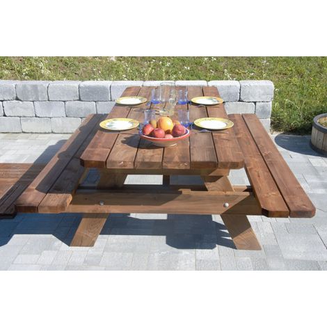 Table de jardin & pique-nique - BOIS - Origine France - 2m - Section renforcée - Epaisseur premium - Durable et Robuste - Traitement classe 3 - 4 à 6 personnes.