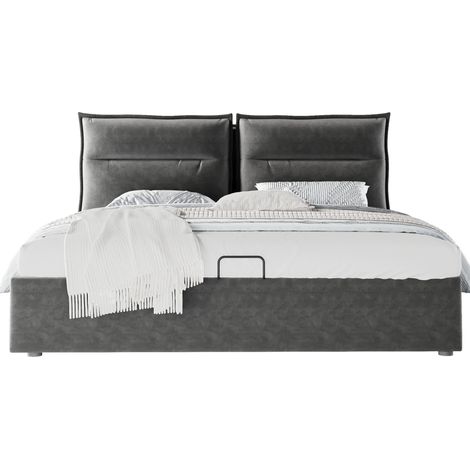 Cama canapé doble 140x200 cm de terciopelo gris con cabecero regulable (1/5)