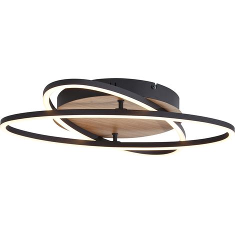 QAZQA Moderno Lámpara de techo negra con madera de nogal con LED de 3 pasos regulable 2-luces - Kane Plástico /Aluminio /Acero Redonda /Otros Incluye LED Max. 2 x 28 Watt (1/5)