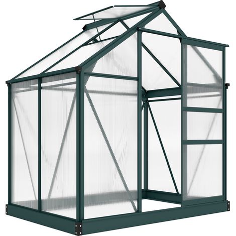 Gartengewächshaus aus Polycarbonat, 190 x 132 x 201 cm, UV-beständig 30+, verstärktes Fundament, dunkelgrüne Dachrinne