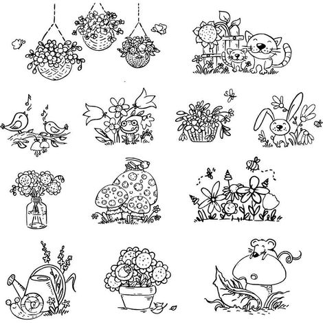 Tier- und Pflanzenstempel, Cartoon-Blumen, Kaninchen, Vögel, Pilze, Siegel, handgefertigte Bastelarbeiten für Kartenherstellung, DIY-Scrapbooking, Albumkartendekoration, Geschenkartikel