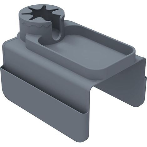 Vassoio portabicchieri in silicone per bracciolo del divano (grigio), a prova di fuoriuscite, per bevande e telecomando, con tasche laterali per sedie e poltrone reclinabili. (1/4)