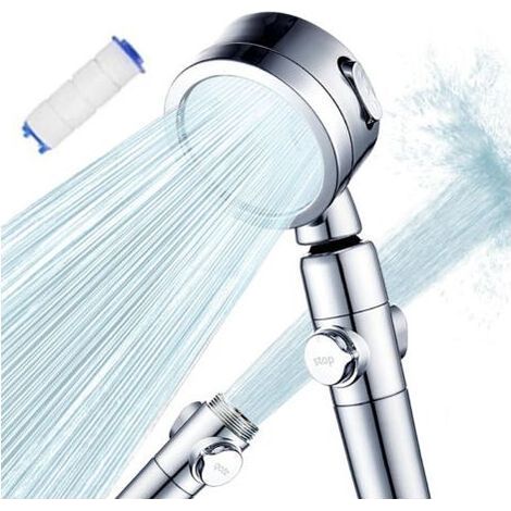 Pommeau de douche haute pression – Douchette réglable 3 modes – Arrêt d'eau à bouton – Pression renforcée pour faible débit – Installation facile (1/5)