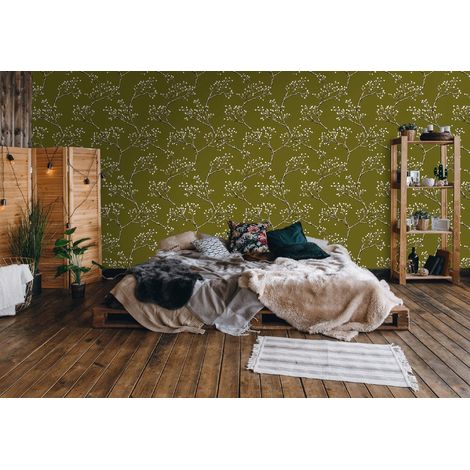 Wallarena Vliestapete Olivenzweige Retro Natur für Wohnzimmer und Schlafzimmer, 10 m x 50 cm – inkl. Kleister & Anleitung (1/5)