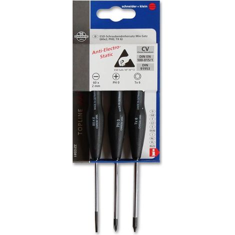 SCHNEIDER TOPLINE - SET 3 CACCIAVITI ESDANTI-ELECTRO-STATIC 60X2MM/PH0/TX6