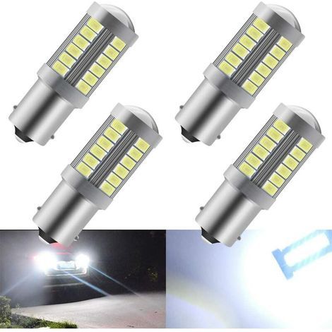 Blanc 1156 BA15S P21W 5630 33SMD Clignotants Ampoules LED 900LM Super Bright Feu de Recul Feu de Freinage Arrière Phares antibrouillard Position Feu arrière 12-30V 3.6W(4 pièces) (1/5)