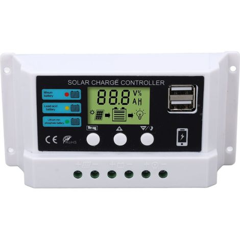 Jeffergarden Contrôleur solaire industriel, puce, écran LCD, protection contre les surcharges, régulateur 12 V/24 V, adaptatif, blanc, 30 A (1/5)