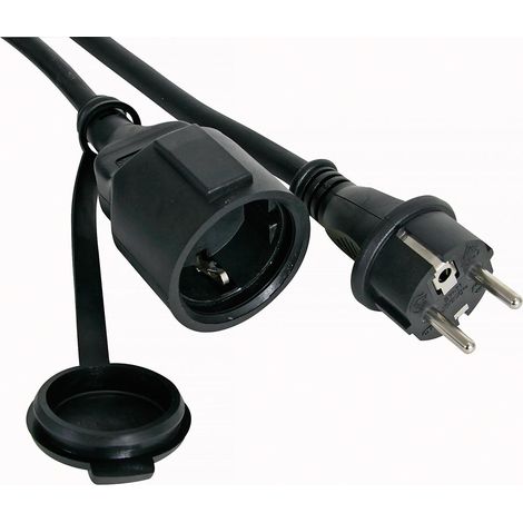 Perel Rallonge, H05RR-F 3G1.5, 10 m, 16 A/230 V, 3680 W, type E/F, Schuko, IP44, caoutchouc, noir (1/2)
