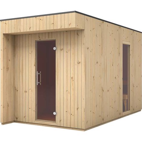 FinnTherm Saunahaus Siena Gartensauna 3 Sitzbänke aus Holz, Sauna mit 72 mm Wandstärke, Außensauna mit Montagematerial