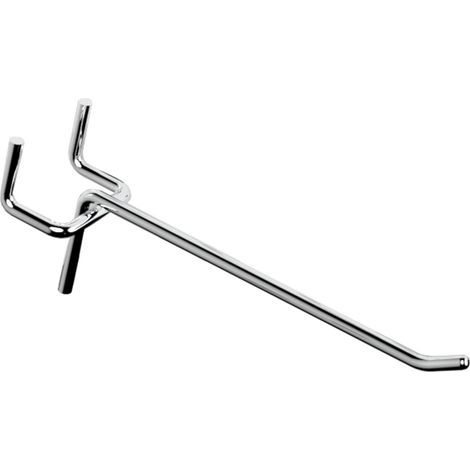 30 ganchos de placa dentada plateados, con una separación entre orificios de 3,2 cm y una longitud de 10 cm (4 mm de grosor). Accesorios robustos para talleres, garajes y cobertizos de jardín. (1/5)