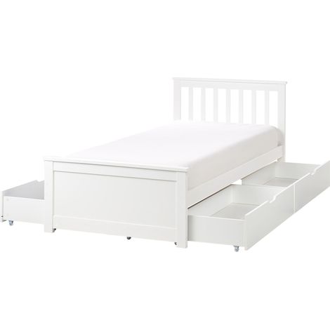 Bed with Storage Drawers Pine Wood OLENDON 90 x 200 cm (EU Single) White