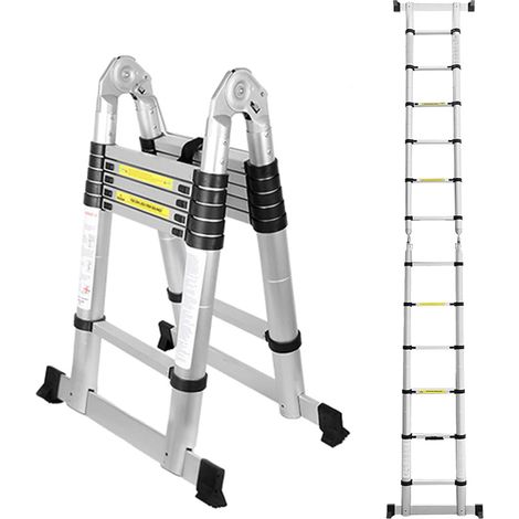 Échelle télescopique multifonction 5 m Échelle télescopique en aluminium Charge maximale de 150 kg YXXYSSTL06 Argenté (1/5)