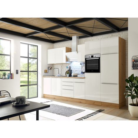 Küche Küchenzeile Küchenblock Marleen Premium 340 cm Weiß Artisan Eiche Respekta (1/5)