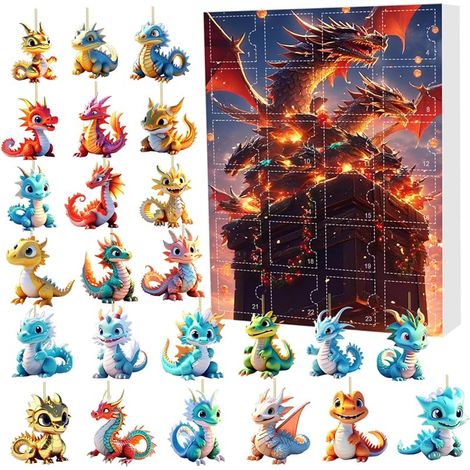 Calendrier de l'Avent de Noël 2026, 2d Dragon 24 jours Calendrier de compte à rebours de Noël, calendrier de l'avent de Noël en acrylique de la chandelle pour les enfants, cadeau de famille, déc (1/5)