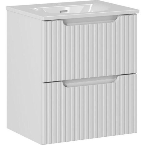 Ensemble Meuble Vasque 2 tiroirs et Vasque à Encastrer L 50 x P 40 x H 58,5 cm - Astral Blanc - Livraison gratuite