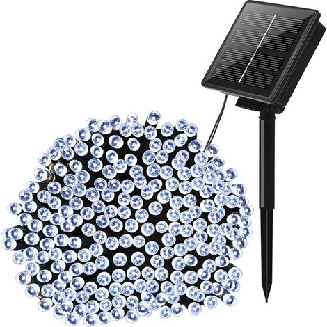 Solar-Lichterkette für den Außenbereich, 22 m, 200 LEDs, Solar-Weihnachtslichter, wasserdicht, 8 dekorative Modi für Garten, Terrasse, Bäume, Zaun, Zuhause, Party, Hochzeit (kaltweiß) (1/4)