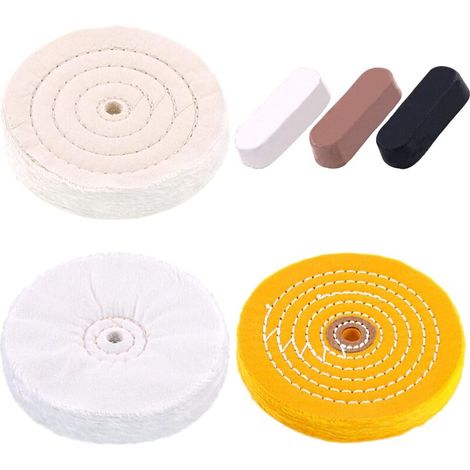 [NIEMALS VERWENDET] 6-teilige 6-Zoll-Profi-Polierscheiben mit Polierpasten-Set in 3 Farben, einschließlich Baumwolle (48-lagig), Gelb (39-lagig) und Flanell (30-lagig)