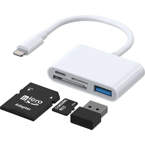 4 in 1 da Lightning a USBA SDTF Lightning Bianco