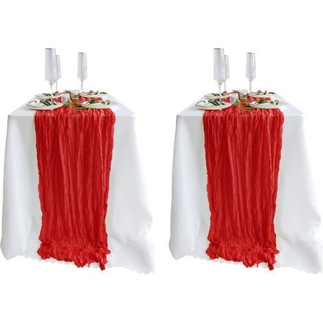 Lot de 2 chemins de table en gaze rouge de 9.8 Ft, décoration rustique pour mariages, fêtes prénatales et fêtes de fin d'année (1/4)