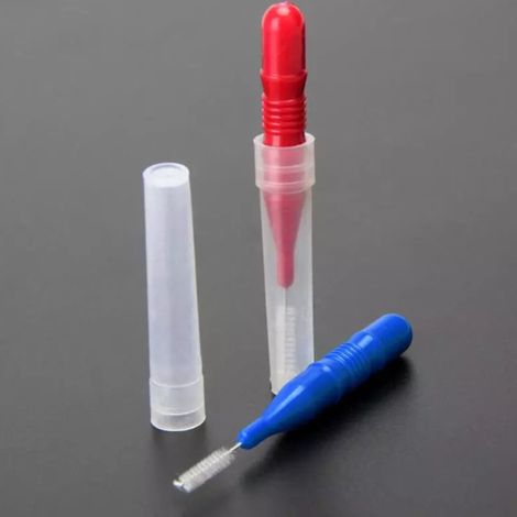 Brosses interdentaires souples pour soins buccaux, lot de 100 pièces - Outils de nettoyage dentaire en plastique non électrique pour adultes, couleur ROUGE. (1/5)