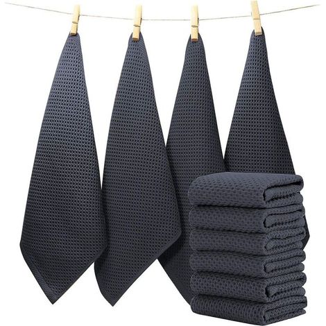 Lot de 6 torchons de cuisine gris foncé, set de torchons en coton Torchons 33x33 cm (1/5)