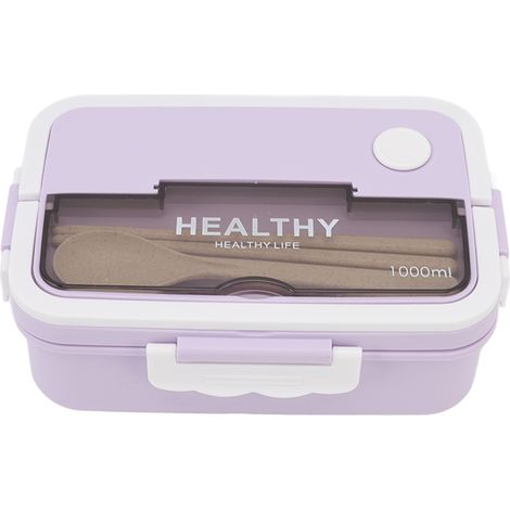 Boîte à lunch en plastique à 3 compartiments, 1000 ml, compatible micro-ondes, style bento, pour enfants, adultes, étudiants et employés de bureau, couleur taro violet. (1/5)