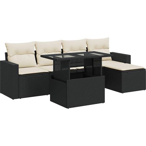 Set Divano da Giardino 6 pz con Cuscini Nero in Polyrattan vidaXL (1/5)